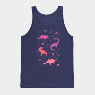 Astronaut Dinosaurs on Pink Tank Top